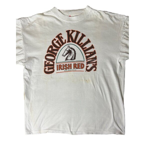 Vintage 90’s George Killians Shirt Irish Red Adult XL Tee STAINED Cotton - Picture 15 of 15